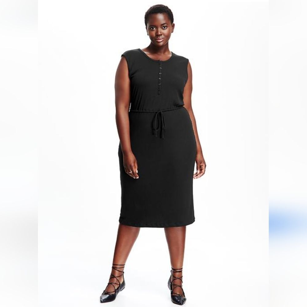 Gap Henley Midi Dress Cotton Blend Dark Navy Size L